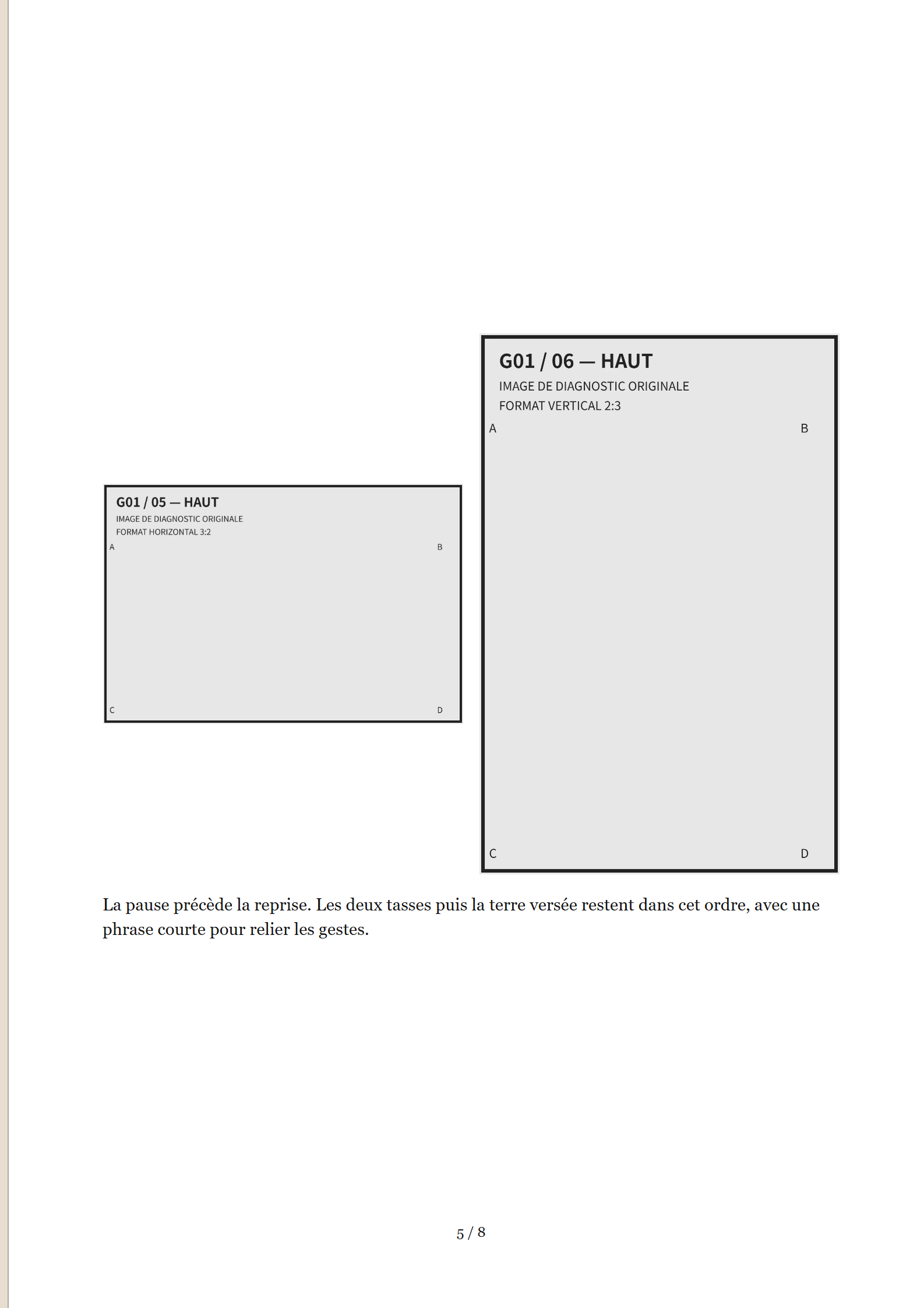 G01, résultat réel page 5 sur 8 : 2 images de diagnostic, titre et texte de la page entière