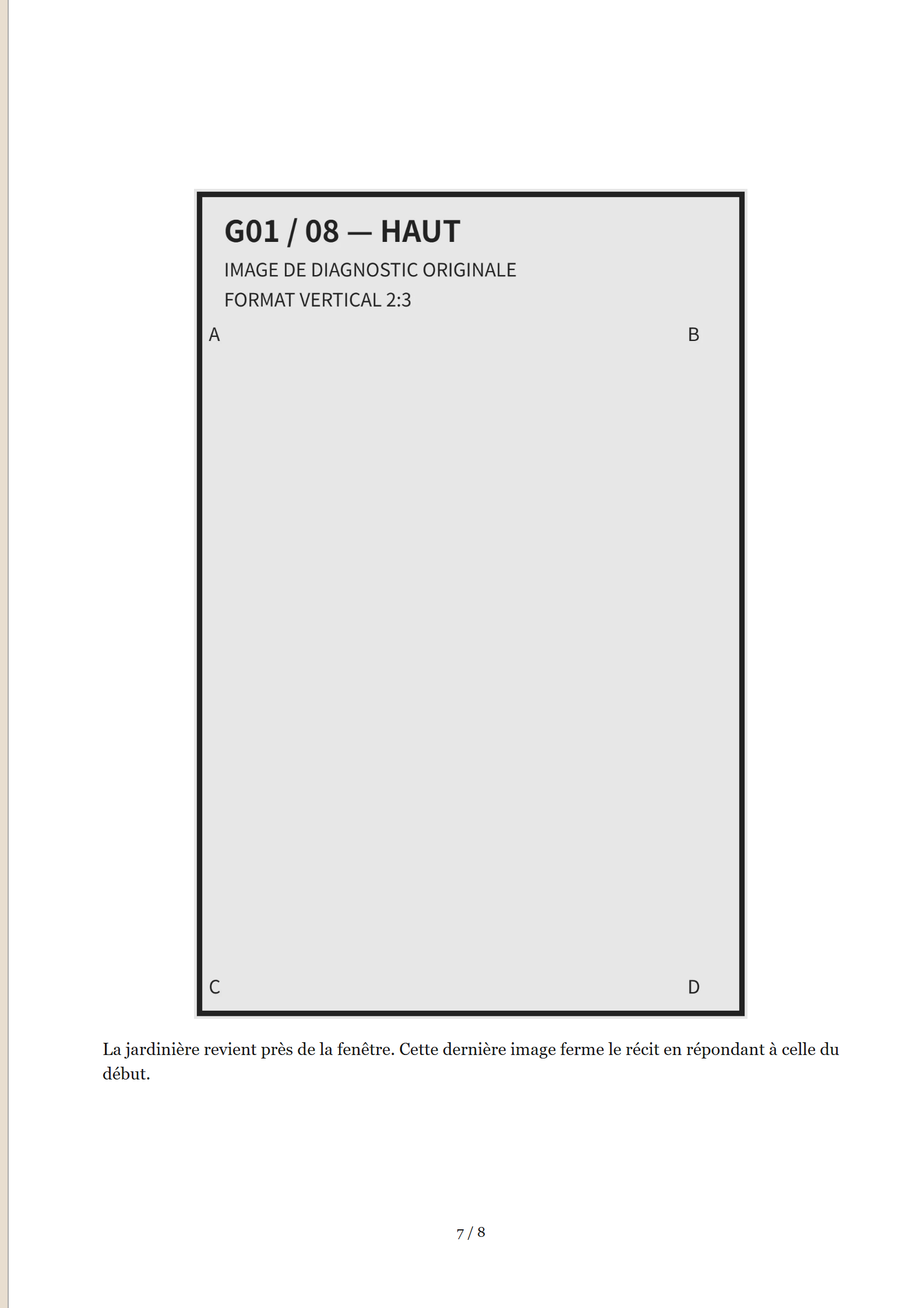 G01, résultat réel page 7 sur 8 : 1 images de diagnostic, titre et texte de la page entière