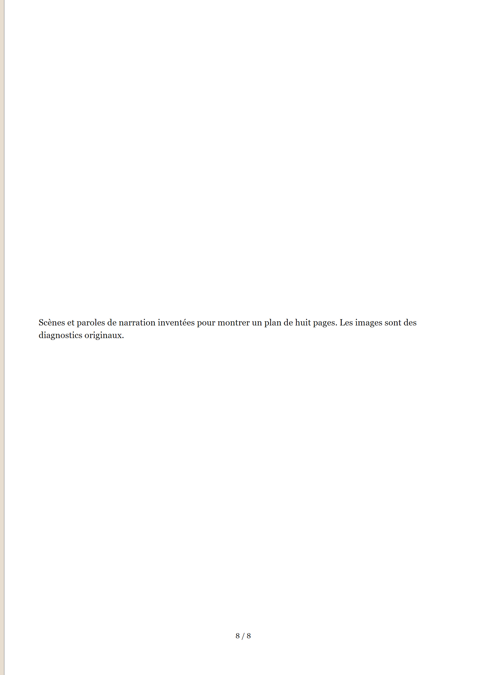 G01, résultat réel page 8 sur 8 : 0 images de diagnostic, titre et texte de la page entière